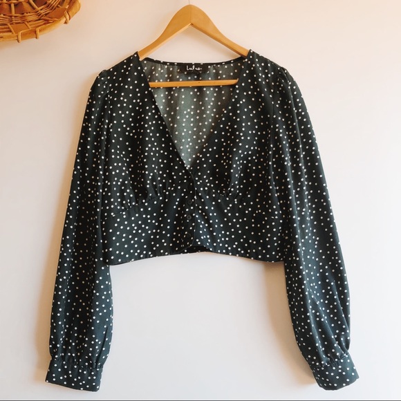 Lulu’s Always Forest Green Polka Dot Crop Top - Picture 3 of 12